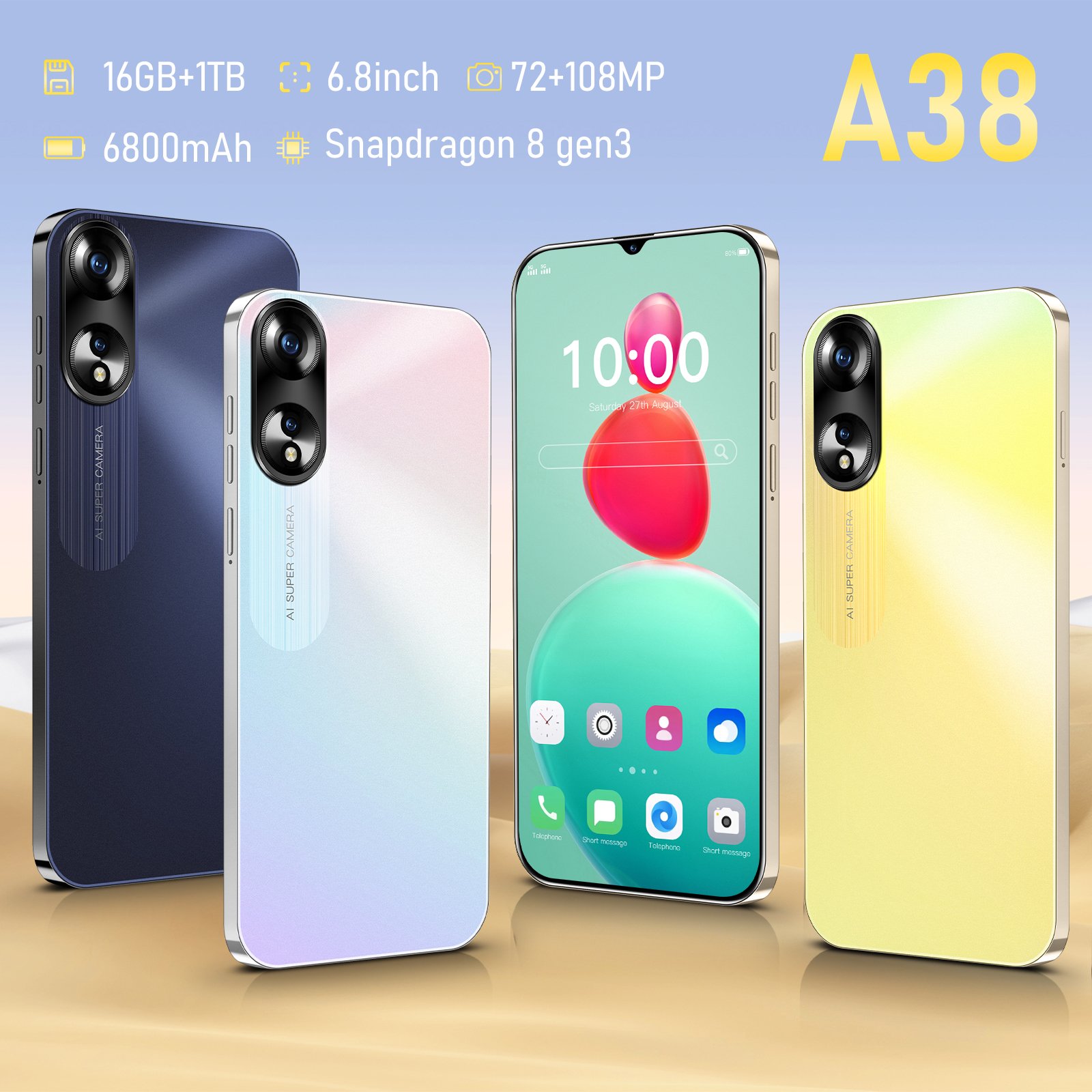 cheapest smart phones A38 play cellphone smart mobile phones 3g&4g smartphone